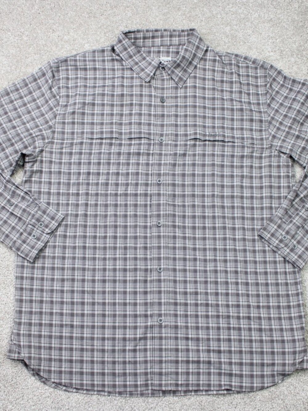 HUK Performance Fishing Shirt Mens Large Gray Cascade Box Stretch Long Sleeve